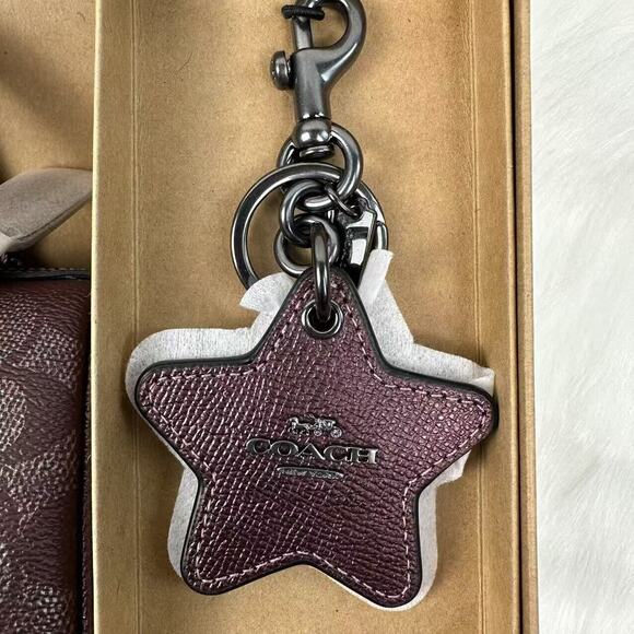 Coach Boxed Set Mini Rowan Crossbody Bag Mirror Charm Signature Canvas Wine NWT - Picture 4 of 13